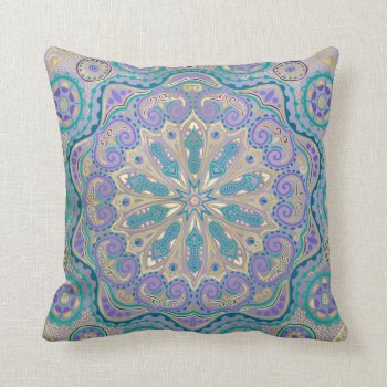Cute Colorful Mandala In Purple Blue And Gold Throw Pillow by BecometheChange at Zazzle