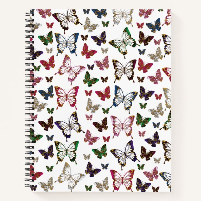 Cute Colorful Marble Butterfly Spring Pattern Notebook (Front)