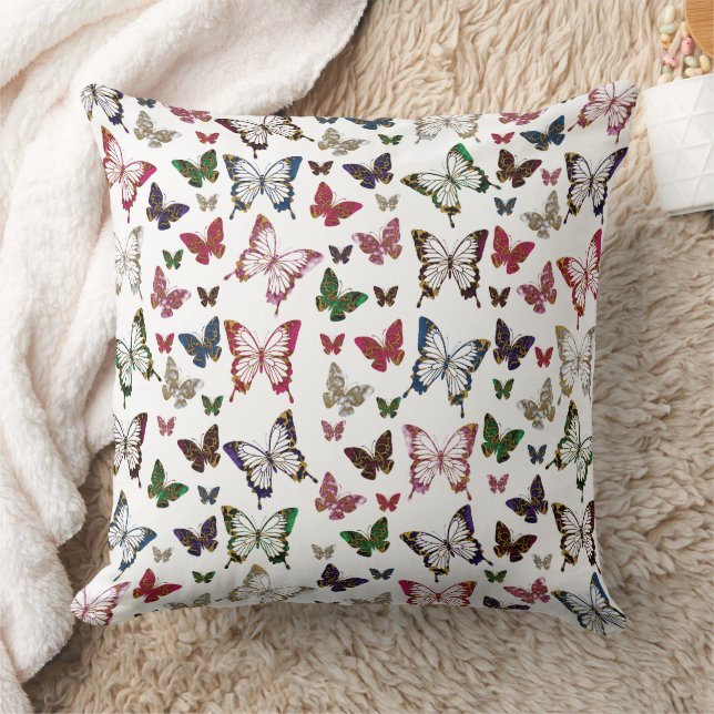 Cute Colorful Marble Butterfly Spring Pattern Throw Pillow (Blanket)