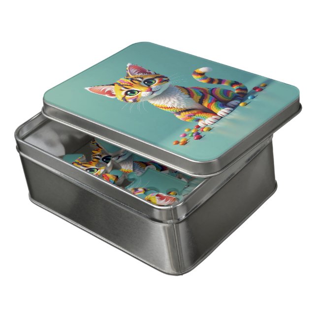 Cute Colorful Margay Candy Cat Jigsaw Puzzle (Lid Open)