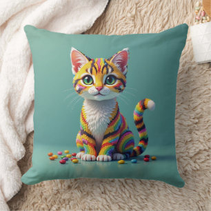 Cute Colorful Margay Candy Cat Throw Pillow