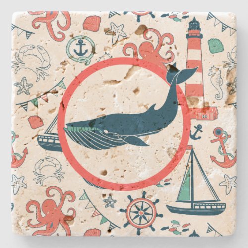 Cute Colorful Marine Pattern Blue Shark Stone Coaster