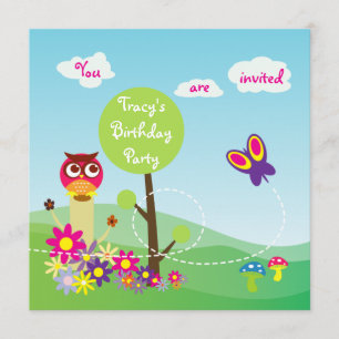 Cute Colorful Meadow Flower Butterfly Owl Mushroom Invitation