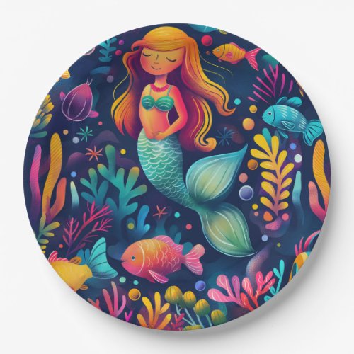 Cute colorful mermaid  paper plates