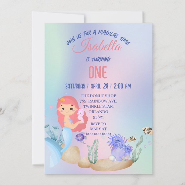 Cute Colorful mermaid Rainbow Birthday party kids Invitation (Front)
