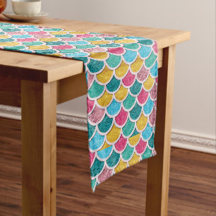 Cute Colorful Mermaid Scales Long Table Runner