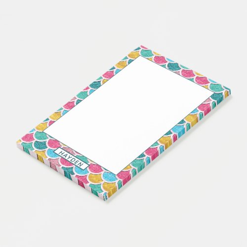 Cute Colorful Mermaid Scales Monogram Post_it Notes