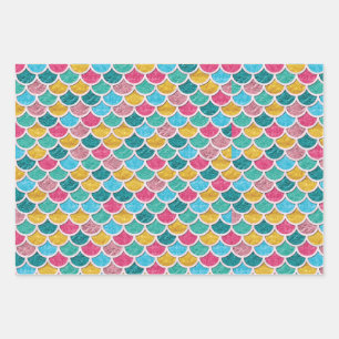 Cute Colorful Mermaid Scales Wrapping Paper Sheets