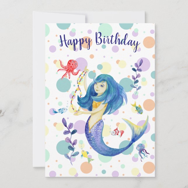 Cute Colorful Mermaid Under the Sea Holiday Card (Front)