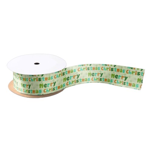 Cute Colorful Merry Christmas Text Pattern Satin Ribbon