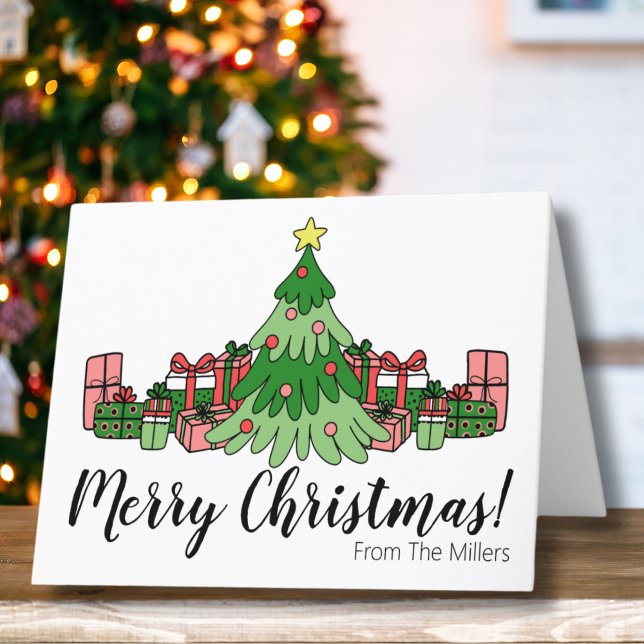Cute Colorful Merry Christmas Tree Holiday Card (Simple Cute Colorful Merry Christmas Tree Holiday Card)