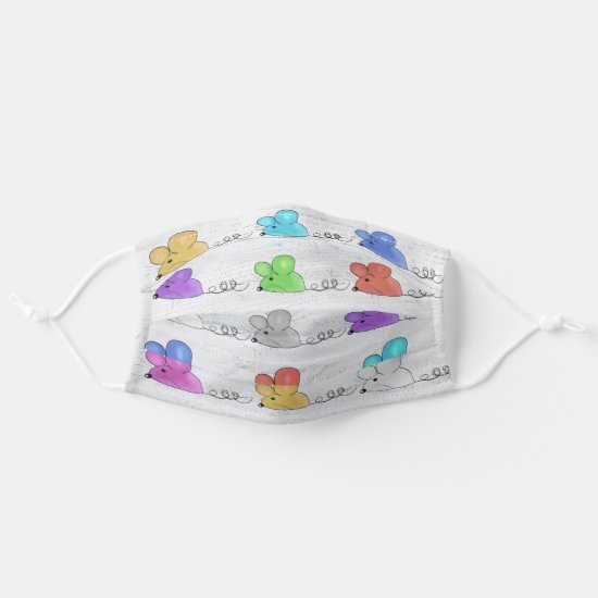 cute colorful mice on gray wood adult cloth face mask