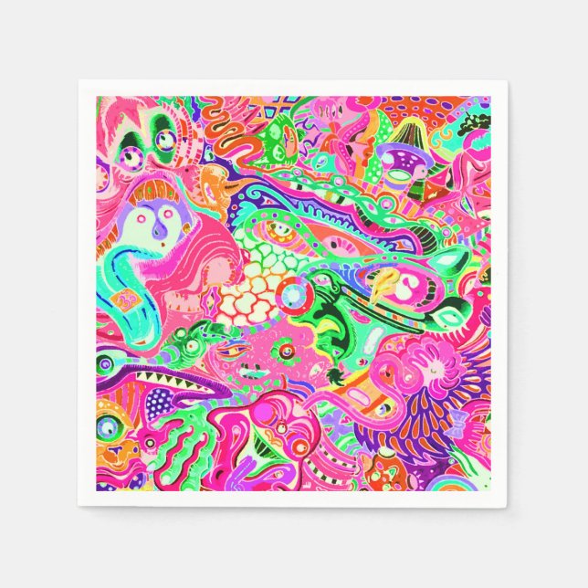 Cute colorful mixed abstract monsters paper napkins (Front)