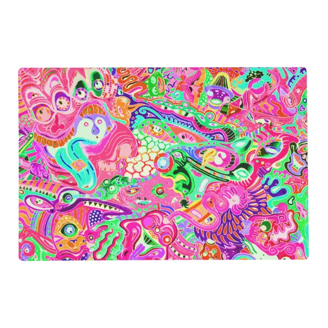 Cute colorful mixed abstract monsters placemat (Back)