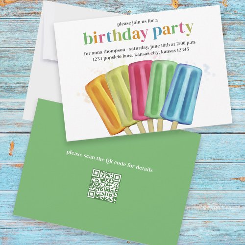 Cute Colorful Modern Birthday Popsicles QR Code Invitation