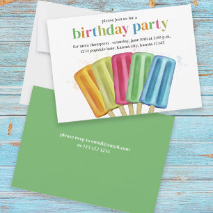 Cute Colorful Modern Birthday Popsicles Summer Invitation