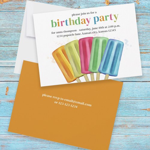 Cute Colorful Modern Birthday Popsicles Summer Invitation