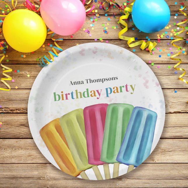 Cute Colorful Modern Birthday Popsicles Summer Paper Plates (Creator Uploaded)