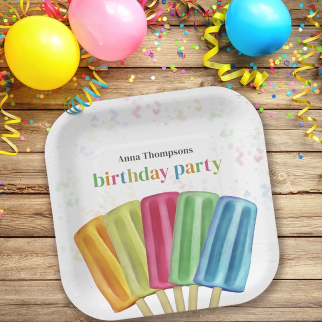 Cute Colorful Modern Birthday Popsicles Summer Paper Plates (Creator Uploaded)