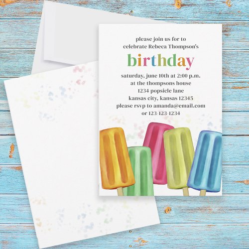 Cute Colorful Modern Birthday Summer Popsicles Invitation