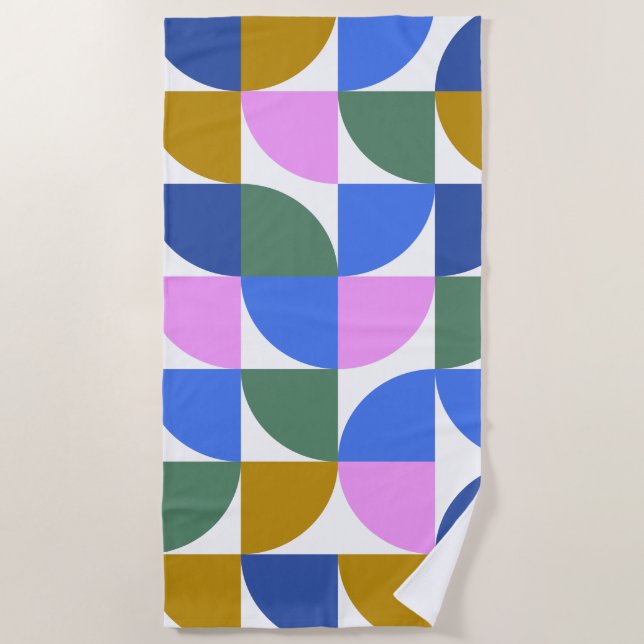 Cute Colorful Modern Geometric Shapes Blue Purple Beach Towel (Front)
