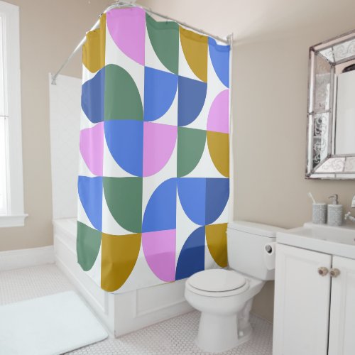 Cute Colorful Modern Geometric Shapes Blue Purple Shower Curtain