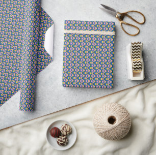 Cute Colorful Modern Geometric Shapes in Blue Wrapping Paper