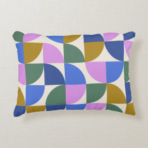 Cute Colorful Modern Geometric Shapes Pattern Blue Accent Pillow