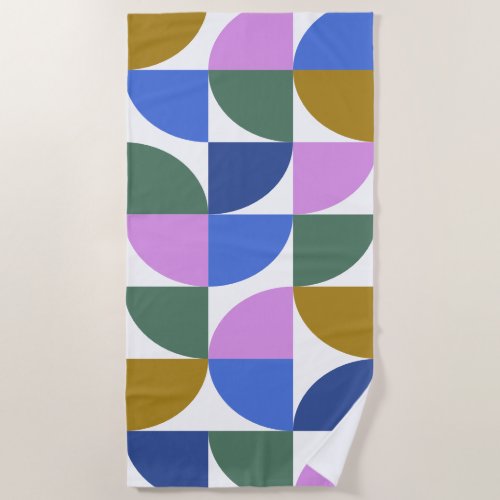 Cute Colorful Modern Geometric Shapes Pattern Blue Beach Towel