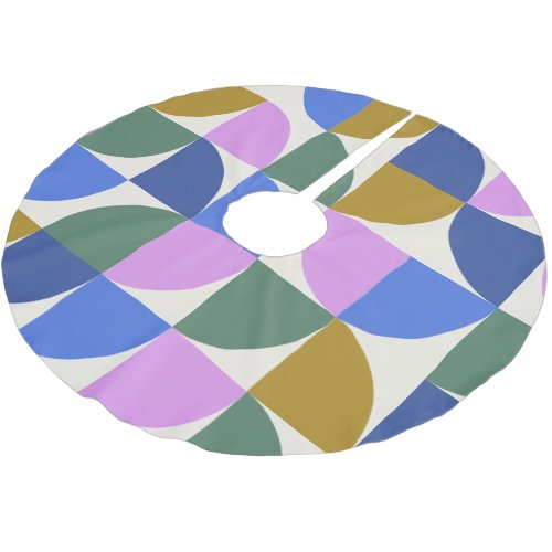 Cute Colorful Modern Geometric Shapes Pattern Blue Brushed Polyester Tree Skirt