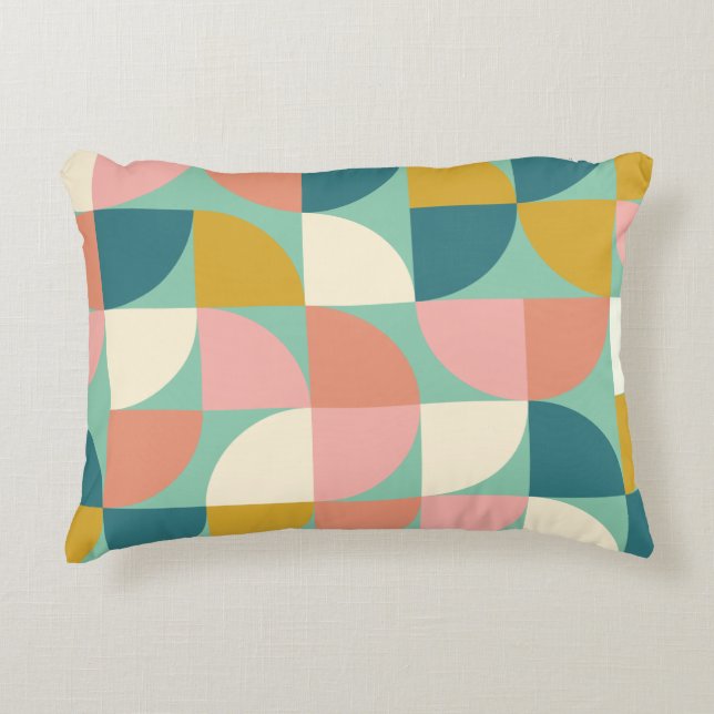 Cute Colorful Modern Geometric Shapes Pattern Teal Accent Pillow (Front)