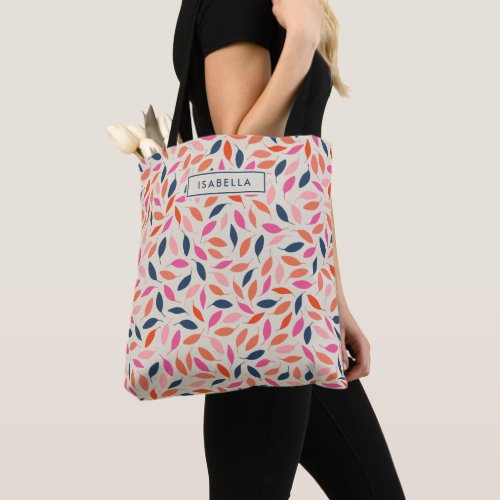 Cute Colorful Modern Leaves Pink Blue Personalized Tote Bag