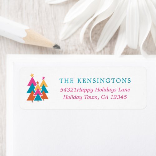 Cute Colorful Modern Merry Christmas Trees Label