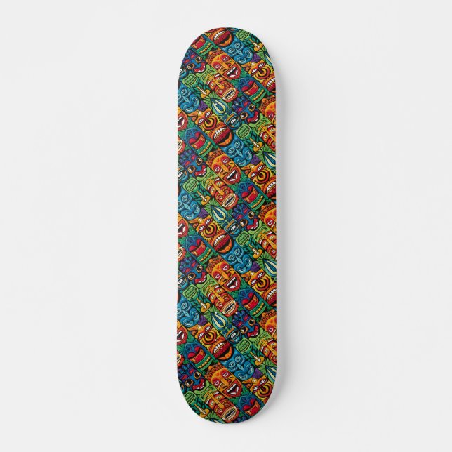 Cute Colorful Modern Tropical Tiki Faces  Skateboard (Front)