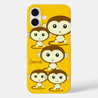 Cute Colorful Monkeys Change Yellow to any Color iPhone 16 Plus Case