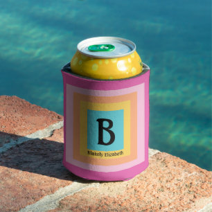 Cute & Colorful Monogram Letter Name Girly Fun Can Cooler