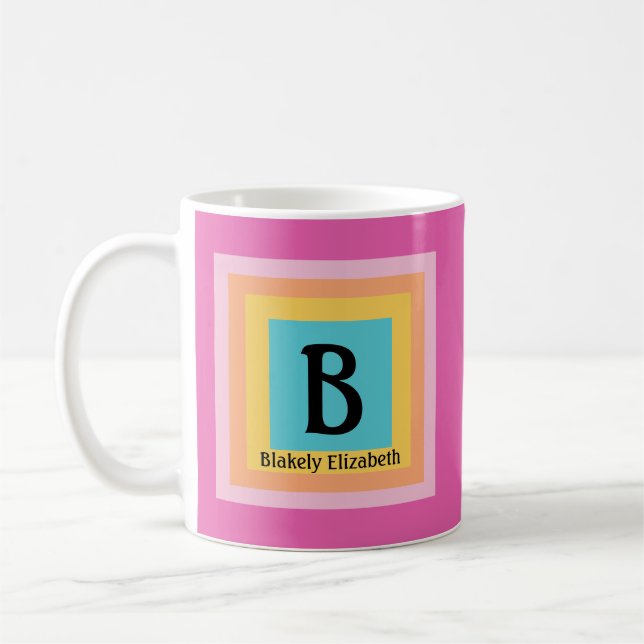 Cute & Colorful Monogram Letter Name Girly Fun Coffee Mug (Left)