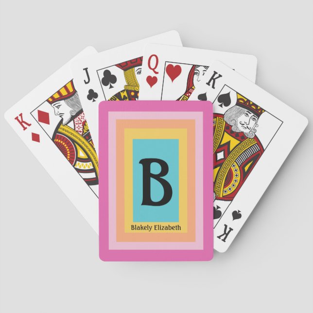 Cute & Colorful Monogram Letter Name Girly Fun Poker Cards (Back)