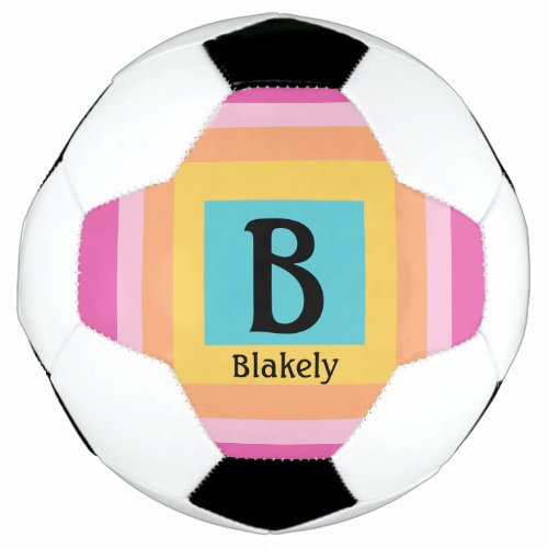 Cute  Colorful Monogram Letter Name Girly Fun Soccer Ball