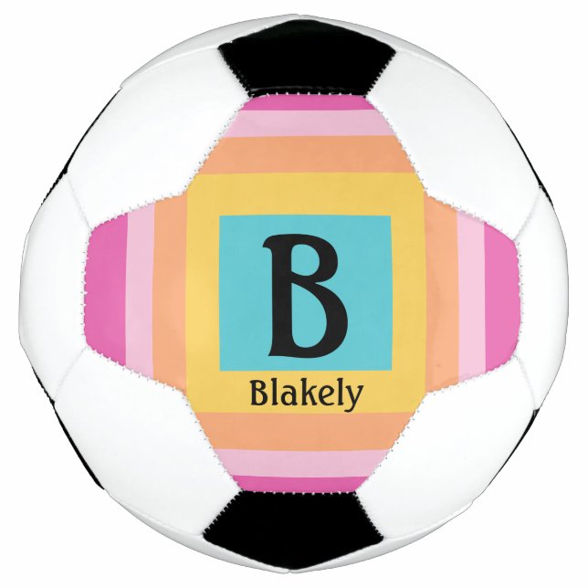 Cute & Colorful Monogram Letter Name Girly Fun Soccer Ball (Front)