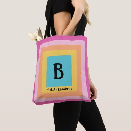 Cute  Colorful Monogram Letter Name Girly Fun Tote Bag
