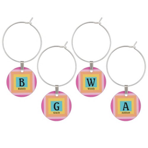 Cute  Colorful Monogram Letter Name Girly Fun Wine Charm