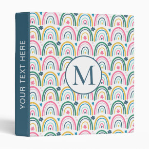 Cute Colorful Monogram Rainbow Pattern 3 Ring Binder