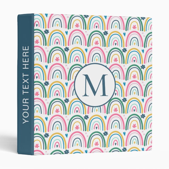 Cute Colorful Monogram Rainbow Pattern  3 Ring Binder (Front/Spine)