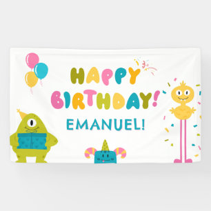 Cute colorful monster happy birthday banner