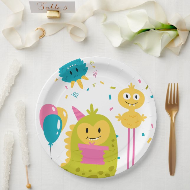 Cute colorful monster paper plates (Wedding)