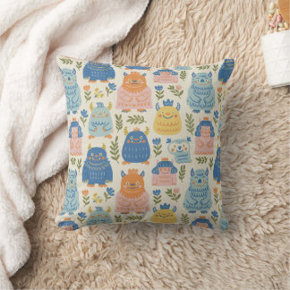 Cute Colorful Monster Pattern Throw Pillow