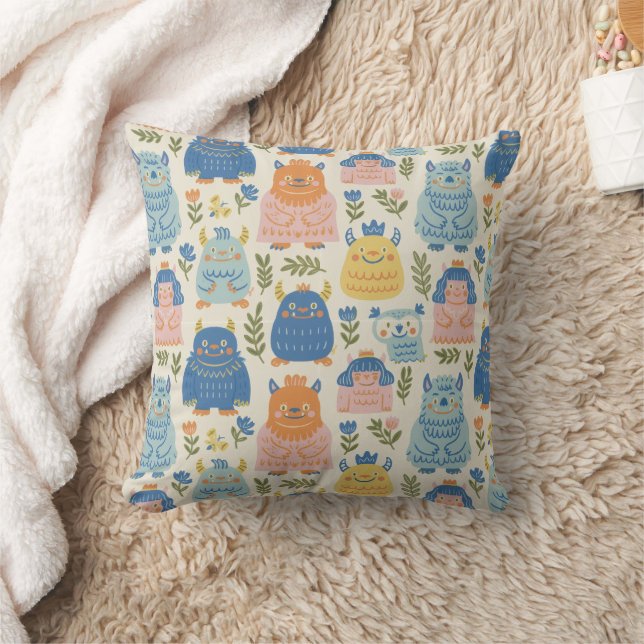 Cute Colorful Monster Pattern Throw Pillow (Blanket)