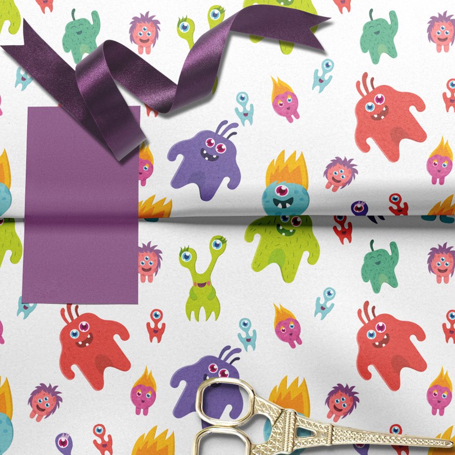 Cute Colorful Monster Pattern | White Tissue Paper
