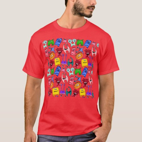 Cute Colorful Monsters All Over Print T_Shirt